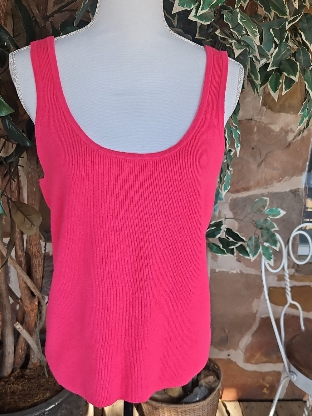 a new day Bright Pink Scoop Neck Ribbed Tank Top